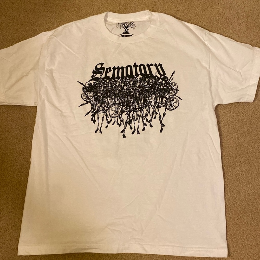 Sematary haunted mound white skellingtons t shirt